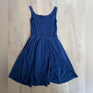 Quince Tencel Jersey Fit & Flare Tank Dress Navy Blue S soft Stretchy pockets